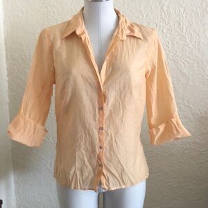 Max Studio Sheer Orange Button Down Shirt Blouse